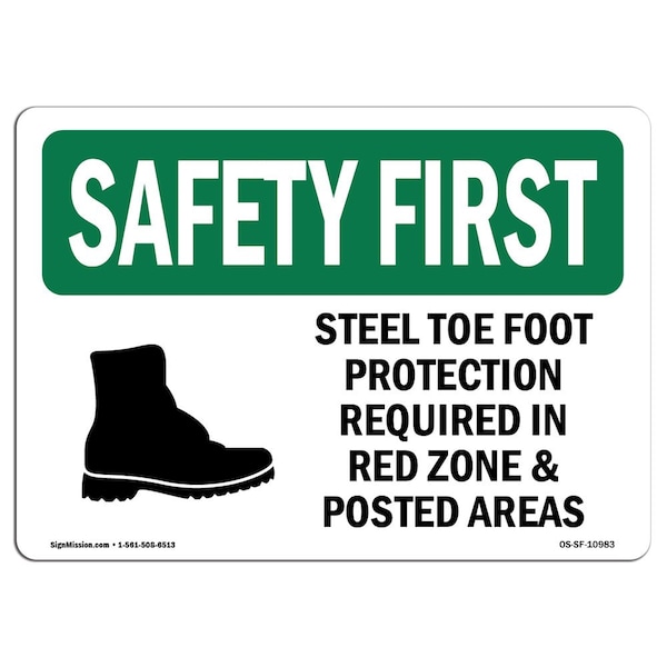 Signmission OSHA Sign, Steel Toe Foot Protection Required, 10in X 7in Rigid Plastic, 10" W, 7" H, Landscape OS-SF-P-710-L-10983 - main